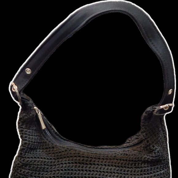Vintage Black Crochet Woven Hobo Shoulder Bag - 90s Boho Style - Picture 7 of 7